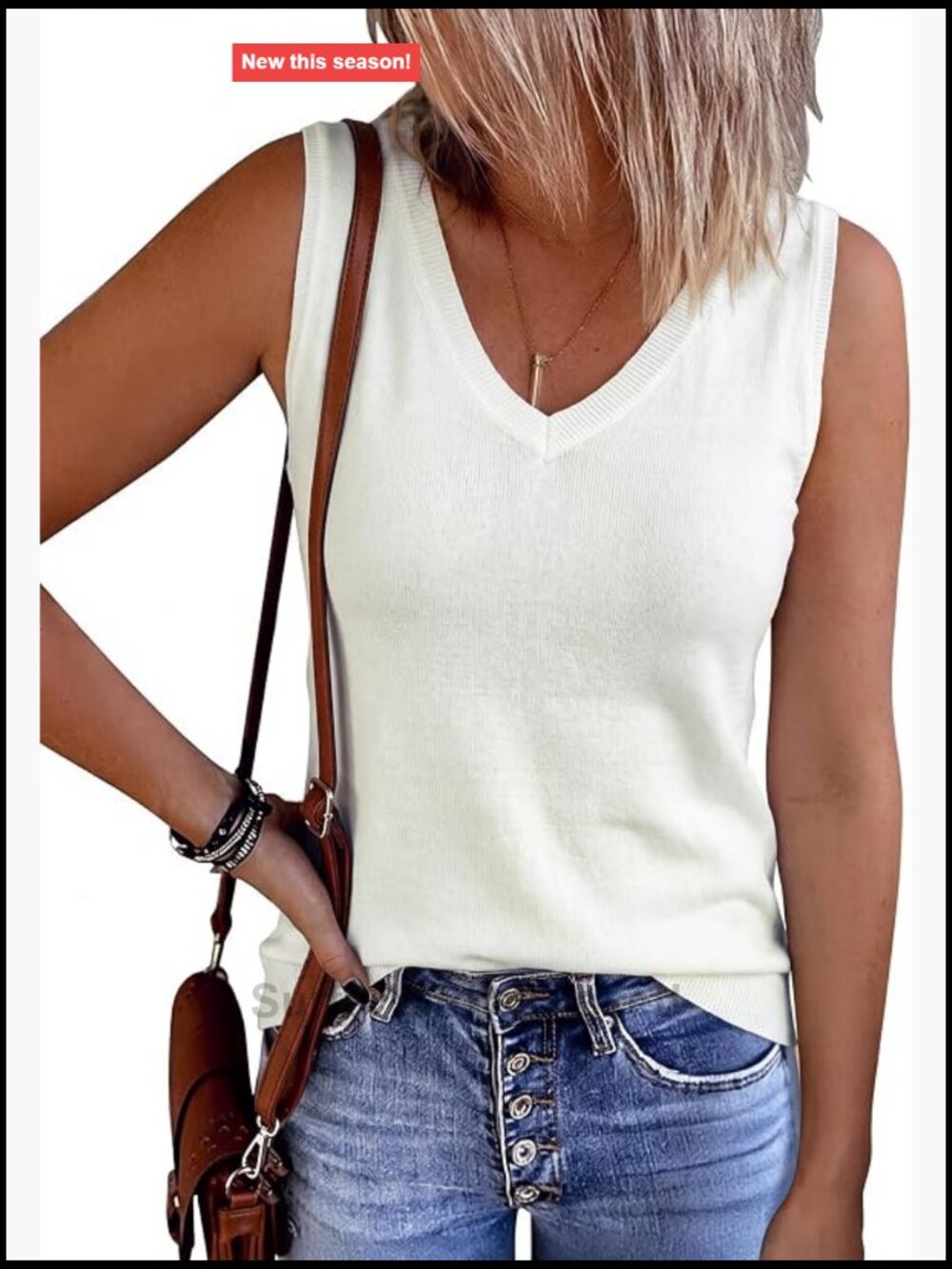 Wool Blend V-Neck Sweater Vest Tank Top Sleeveless Knit